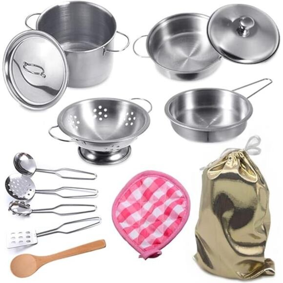 Play Pots and Pans Toys for Kids Kitchen Playset Pretend Cookware Utensils Play - Picture 7 of 7